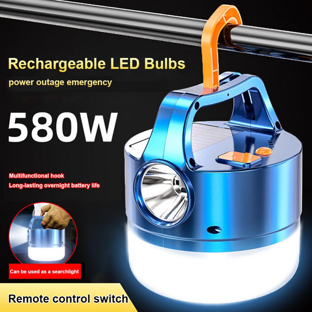 580W 태양 LED 캠핑 라이트 USB 충전식 전구 휴대용 텐트 램프 야외 초 롱 비상 조명 바베 큐 하이킹